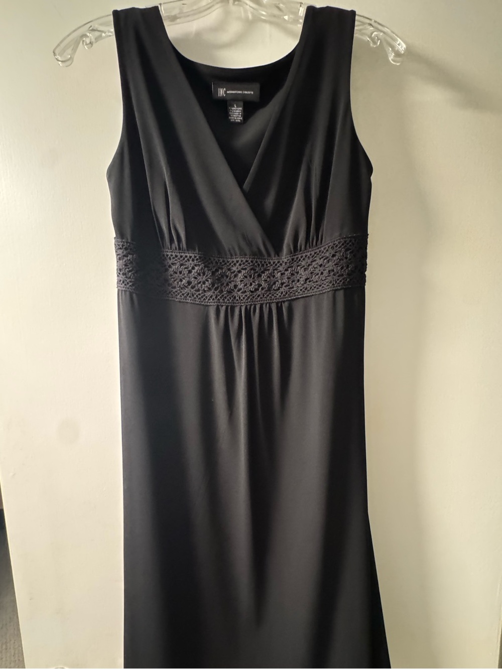 INC Black Sleeveless V-Neck Midi Dress with Crochet Waistband